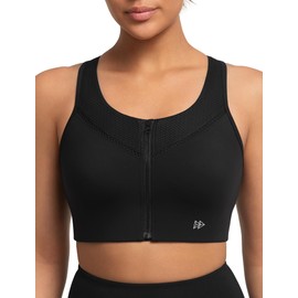 Yvette High Impact Sports Bras for Women with Front Zipper Full Support Racerback Sports Bra Plus Size for Running Gym,Black,2XL