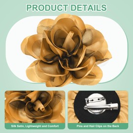 M METERXITY 1-Pack Large Women's Brooches Lapel Pin, Lapel Pins Dainty Satin Fabric Big Camellia Flower Hair Clip Dancer Pin Up for Hats/Parties/Clothes/Jewelry [14cm, Gold]