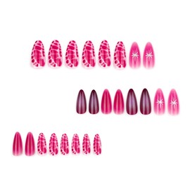 24PCS Almond Press on Nails Medium Fake Nails Star with Gradient Design French Tip False Nails Full Cover Artificial Stick on Nails Reusable Acrylic Nails Glossy Glue on Nails for Women