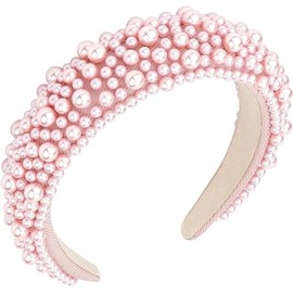 TRIXES Pink Pearl Beaded Headband - Comfortable Hair Band Accessory