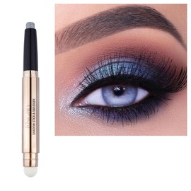 Ofanyia Eyeshadow Sticks, 2 in 1 Cream Shimmer Eye Shadow Pencil Crayon, Waterproof Long Lasting Eye Shadow Highlighter Stick, Double End Eyeshadow Pen with Sponge Brush (10# Silver Gray Shimmer)