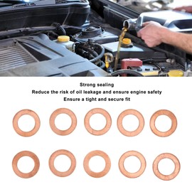 Akozon Copper Oil Drain Plug Washer, 10Pcs M12 Copper Oil Drain Plug Washer Flat Sealing Gasket Ring Spacer for Oil Change