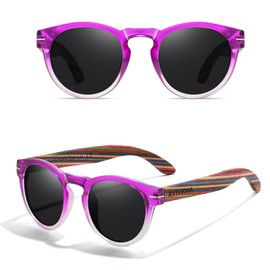 KITHDIA Classic Retro Round Sunglasses Women's Polarised Sunglasses Wood with UV400 Protection S5092, S5092pr/Black