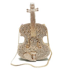 Tngan Women Mini Violin Evening Bag Sparkling Rhinestones Clutch Wedding Party Banquet Purse, Silver
