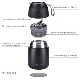 Insulated Thermo Food Jar for Hot & Cold Food for Kids Adult, 17&24 oz Soup Thermal Hot Food Containers for Lunch, Triple Layer Insulation Stainless Steel Food Jar with Spoon (2 Pack Black)