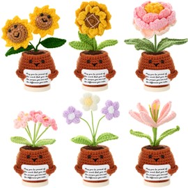6 Pcs Teacher Appreciation Gifts Bulk Thank You for Helping Me Grow Gifts Positive Knit Crochet Sunflower Collectible Decoration Appreciation Presents for Women Office Home Decor(Cute)