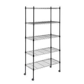 Storage Shelving Units 5-Tier Wire Shelf with Wheels & Leveling Feet Black