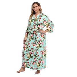 Women's Plus Size Long Lightweight Floral Cotton Kimono Maternity Delivery Robes Sleepwear, 3X