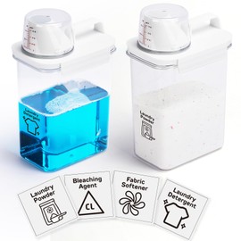 Bikkii Laundry Detergent Dispenser-2 Pack, 61 oz Detergent Dispenser with 4 Removable Labels, Laundry Soap Dispenser for Laundry Room Organization and Storage, BPA Free & PET Plastic Clear…