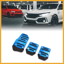 Partuto 3 in 1 Blue Metal Non-Slip Brake Foot Rest Gas Clutch Pedal Pad Cover Set for Car Replacement
