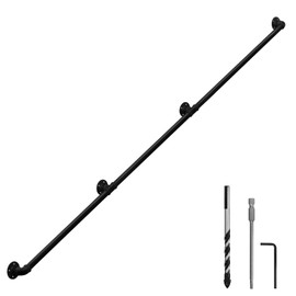 HouseAid 10FT Industrial Pipe Wall Handrail, Farmhouse Stairway Railing with 1-1/4 Inch Diameter Pipe, Vintage Style Stairs Handrail, Wall Mounted, Matte Black