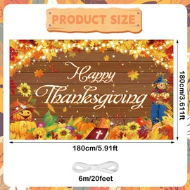 Large Thanksgiving Banner Decorations, Happy Thanksgiving Backdrop, with Scarecrow Maple Leaf Pumpkin Decorations, for Indoor Outdoor Party Supplies, Photo Booths, Home Decor, Autumn Harvest Party