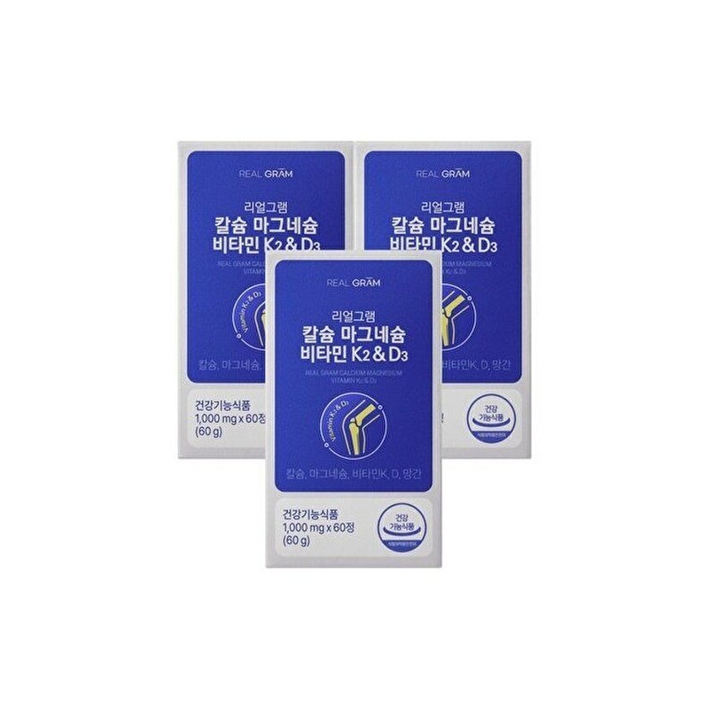 Realgram [Realgram][Realgram] Calcium Magnesium Vitamin K2 D3 1,000mg x 60