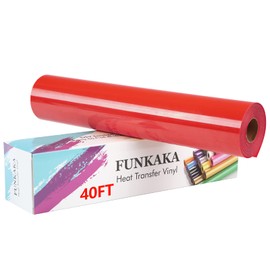 FUNKAKA Red HTV Heat Transfer Vinyl Rolls, 12" x 40ft Glossy Red Iron on Vinyl for T-Shirt, Adhesive Red HTV Vinyl for All Cutter Machines Easy to Cut & Weed for Heat Vinyl Design