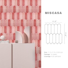 Miscasa Pink Peel and Stick Backsplash Tile, Self-Adhesive 3D Mixed Pink Gloss Peacock Feather Gel Tile for Cabinet Furniture Kitchen Backsplash Waterproof Removable Wall Tile