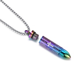MONIYA Stainless Steel Urn Necklace For Ashes Bullet Shaped Cremation Urn Jewelry Lords Prayer Mens Urn Pendant Necklace Waterproof, Stainless Steel, No Gemstone