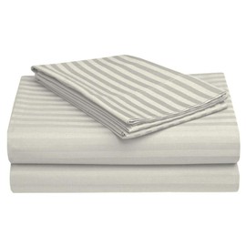 King Size Sheets Set - 4 Piece Set - Hotel Luxury Bed Sheets - Extra Soft - 10" Deep Pockets - Easy Fit - Breathable & Cooling - Comfy -Ivory Stripe Bed Sheets - 100% Cotton Sheets - 4 PC
