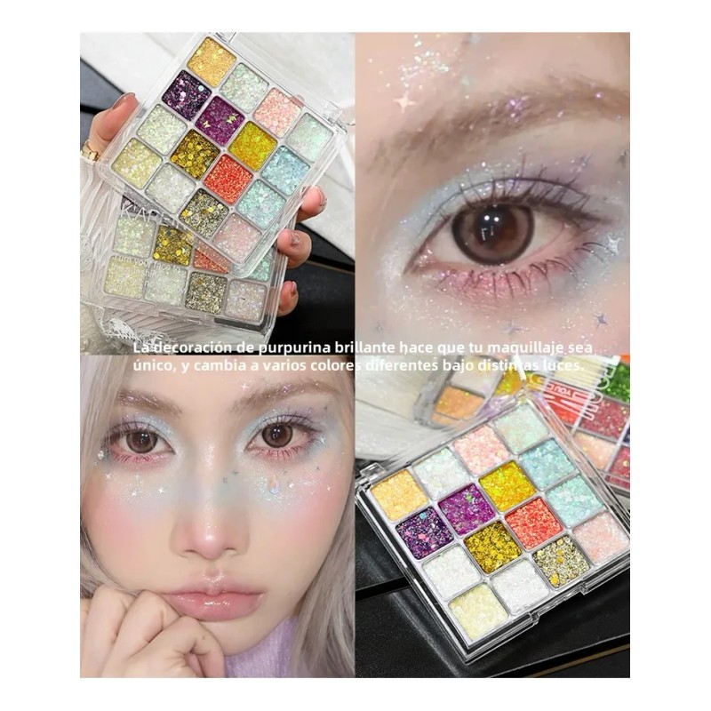 Paleta De Sombras De Ojos Con Lentejuelas De 16 Colores