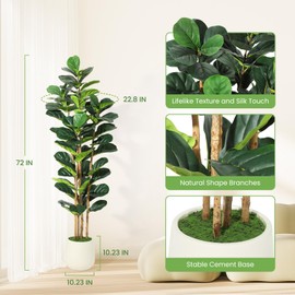 6FT Artificial Fiddle Leaf Fig Tree with Natural Wood Trunk,Tall Fake Fiddle Leaves Plant in White Planter, Floor Plants for Living Room Indoor Home Decor,Housewarming Gift