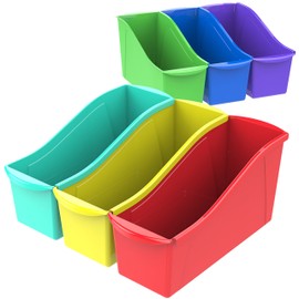 Storex Large Book Bin, Interlocking Plastic Organizer for Home, Office and Classroom, STEM Assortment, 6-Pack (70110A06C)