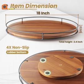 TIDITA 18" Acacia Wood Lazy Susan Turntable with Metal Frame - Large Brown Lazy Susans Organizer Countertop Storage - Wooden Serving Tray for Charcuterie Cheese Board - Kitchen Counter Rotating