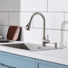 Sink Soap Dispenser Brushed Nickel, Soap Dispenser for Kitchen Sink Stainless Steel Refill from The Top Built in Sink Soap Dispensers with 13 OZ Soap Bottle