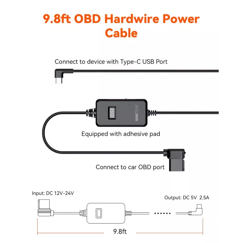 Vantrue Voltage Display OBD Cable for N4, N4 PRO, N5,