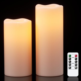 GenSwin Outdoor Candles with Remote Timer for Lanterns, 2 Pack IP65 Waterproof Flameless Candles Battery Operated, LED Pillar Candles for Indoor Outdoor Lanterns, Long-Lasting(4" x 10"&4"x8")