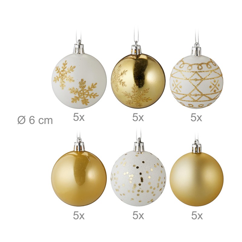 Relaxdays Christmas Baubles Set of 30 Plastic Diameter 6 cm