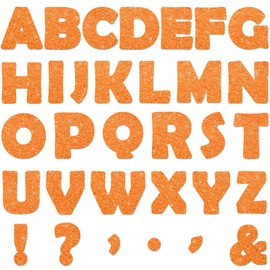 Qyeahkj 150 PCS Large 6" Font Letters and Punctuation Set Glitter Orange Classroom Alphabet Cutouts for Bulletin Board Home School a Great Helper to Inspire Students' Learning Interest