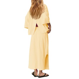SENSERISE Womens 2 Piece Outfits Oversized Top and Maxi Skirt Set Summer Matching Sets Travel Vacation Outfits(Light Yellow,L)