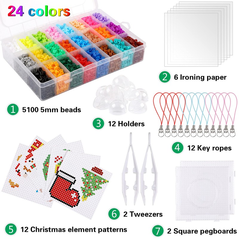 AUGSUN Christmas Fuse Beads Kit - 5100Pcs+ 24 Colors Crafting