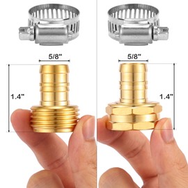 Sanpaint Brass Garden Hose Repair Connector with Clamps Hose End Repair Kit,Fit for 5/8" Garden Hose Fitting,Male and Female Hose Fittings,2-Set