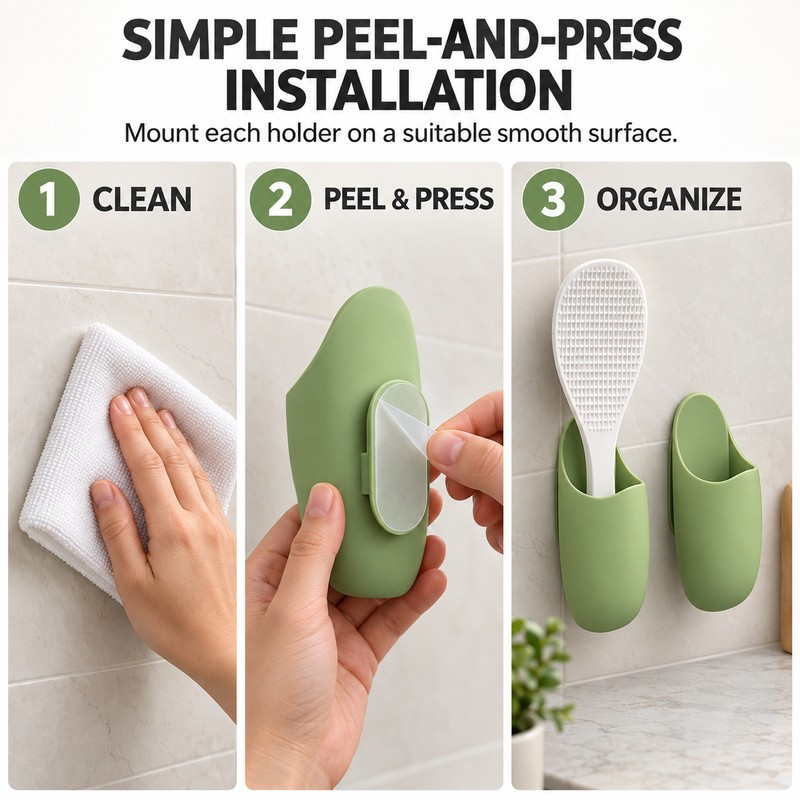 2-Pack Self-Adhesive Silicone Rice Paddle Holders – Wall-Mounted Kitchen Utensil