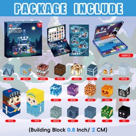Myndefuul Magnetic Building Blocks for Kids, 100PCS Magnet Blocks Set, 3D Tiles Building Cubes Constructions Toys for Boys & Girls Ages 3+, STEM Sensory Educational Stacking Toy Gift for Toddlers