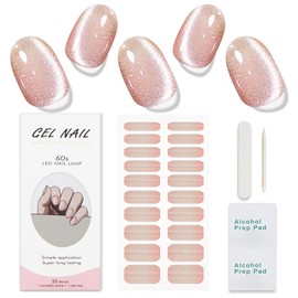 JMEOWIO Gel Nail Stickers Cat Eye Rose Gold Semi Cured Gel Nail Strips Wraps UV/LED Nails Art Design Decoration Accessories