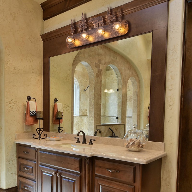 TOCHIC Rustic Bathroom Light Fixtures, 4 Lights Farmhouse Bathroom Vanity