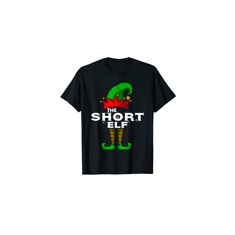 Short Elf Family Christmas Group Matching PJ Gift T-Shirt, black