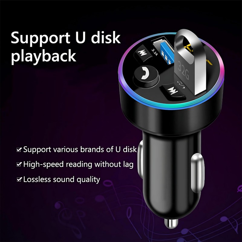 YCTech Bluetooth FM Transmitter, Universal Car Charger Adapter with Dual