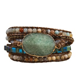 ZOSOJONA Boho Wrap Bracelets Natural Jasper Crystal Stone Variety Beads Strand Bracelet, One Size, Stone, no gemstone