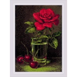 RIOLIS - Rose and Sweet Cherry 2123, Cross Stitch Kits 6" x8¼, Cross Stitch Kits for Adults, Counted Cross Stitch Kits, Embroidery Kit for Beginners & Advanced, Floral Crossstitching Kits