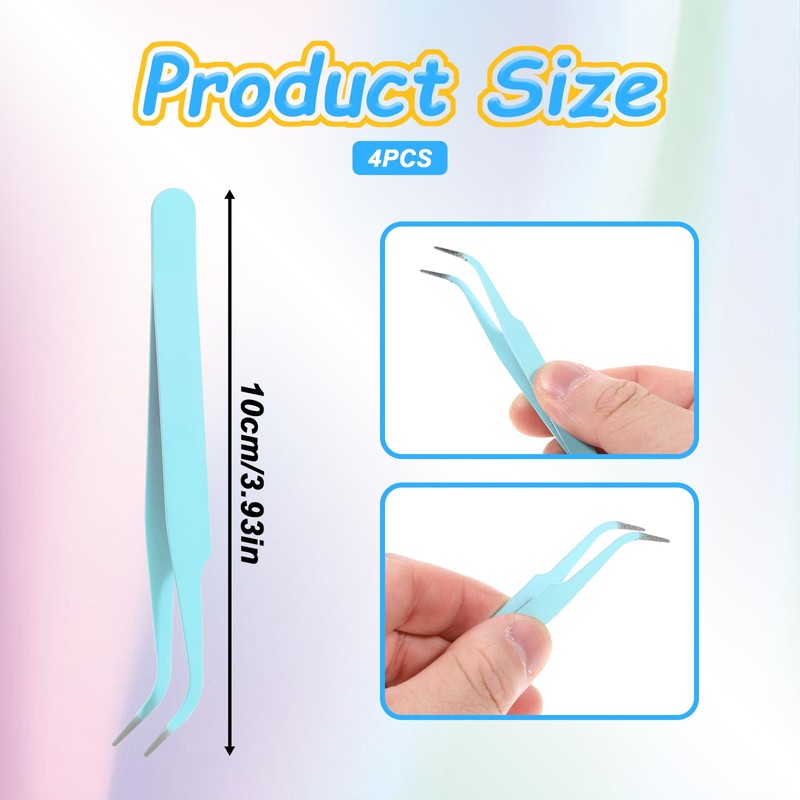 4 Pcs Curved Tweezers for Crafting, Stainless Steel Precision Craft