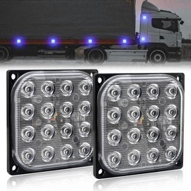 Biqing 2PCS Ultra-Thin Emergency Warning Lights Hi/Lo/Flashing 3Modes,Square 16LED Side Warning Light 12V 24V Side Signal Light Flashing Strobe Light Indicators for Truck Trailer Caravan Van(Blue)