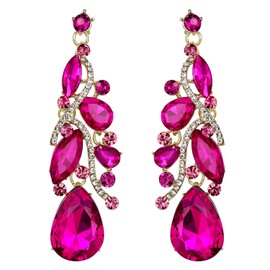 BriLove Wedding Bridal Chandelier Earrings, Fashion Multi Teardrop Crystal Rhinestone Drop Dangle Earrings for Women Bride Bridesmaids Pink