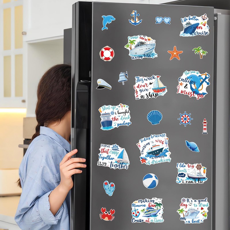 25Pcs Cruise Door Magnets Decorations, Funny Nautical Cruise Ship Magnets