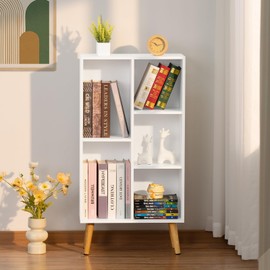 YAHARBO Small White Bookshelf,3 Tier Modern Kids Bookcase with Legs,5 Cube Wooden Bookshelves Storage Shelf,Book Shelves Organizer,Display Bookcases Cabinet for Room Nursery Study