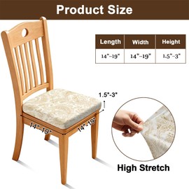 BVBOX Seat Covers Set of 4 for Dining Room Chairs Stretch Multi-Style Dining Chair Covers Washable Removable Cushion Slipcovers Seat Protector (Ivory Gold Baroque, Set of 4)