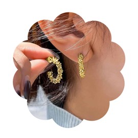 Iaceble Boho Gold C Shape Earrings Metal Circle Stud Earrings Open Circle Earrings Round Open Hoop Earrings Minimalist Circle Earrings Jewelry for Women