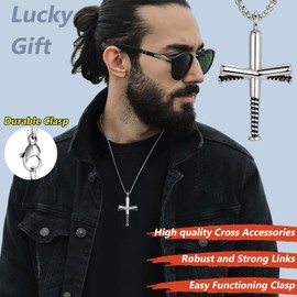 Gothic Cross Necklace for Men Boys Women，Stainless Steel Punk Cross Pendant Necklace,Silver Cross Pendant Chain 22-24 Inches