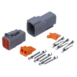 Kalitec KALI-1406 German DTM Connector Set 6-Pin I Car Plug Waterproof IP6K9K, IP68 for Motorcycle Car I AWG 22-16 Voltage 250 VDC I Housing Material PA GF I Cable Connector Grey